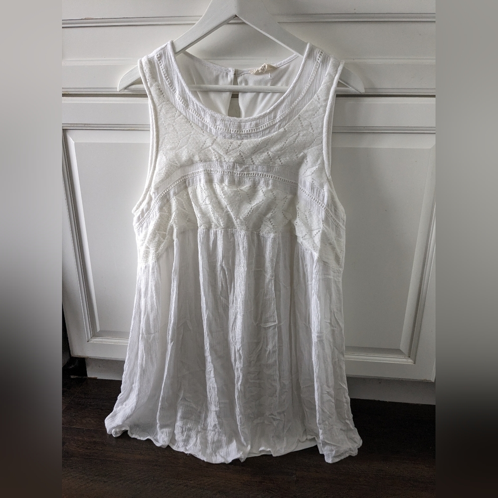 Beautiful romantic white chic boho swing dress Anthropologie Entro large gauze